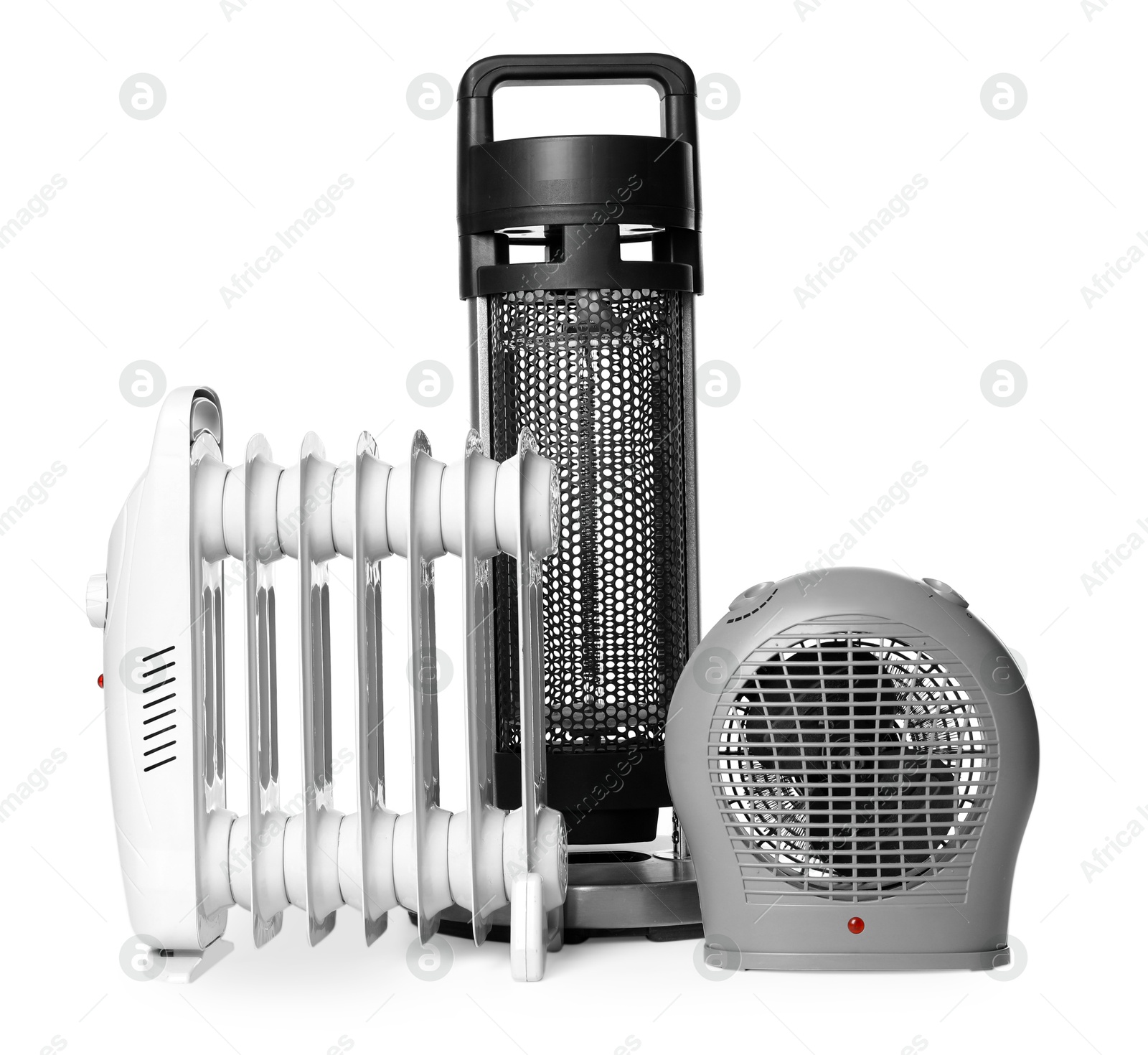 Photo of Different modern electric heaters isolated on white