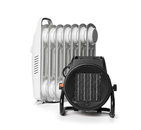 Photo of Different modern electric heaters isolated on white