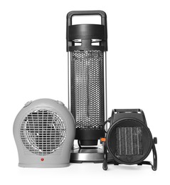 Photo of Different modern electric heaters isolated on white