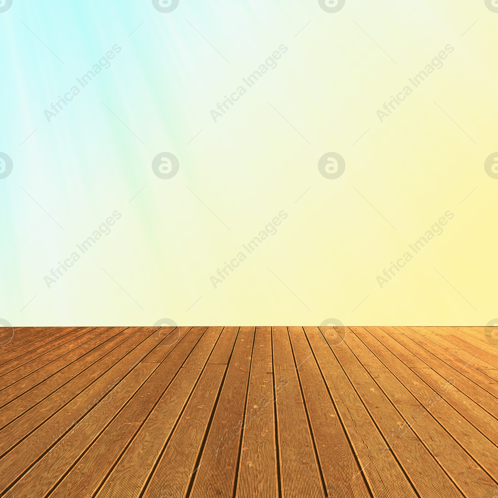 Image of Empty wooden floor and color gradient wall. Space for design