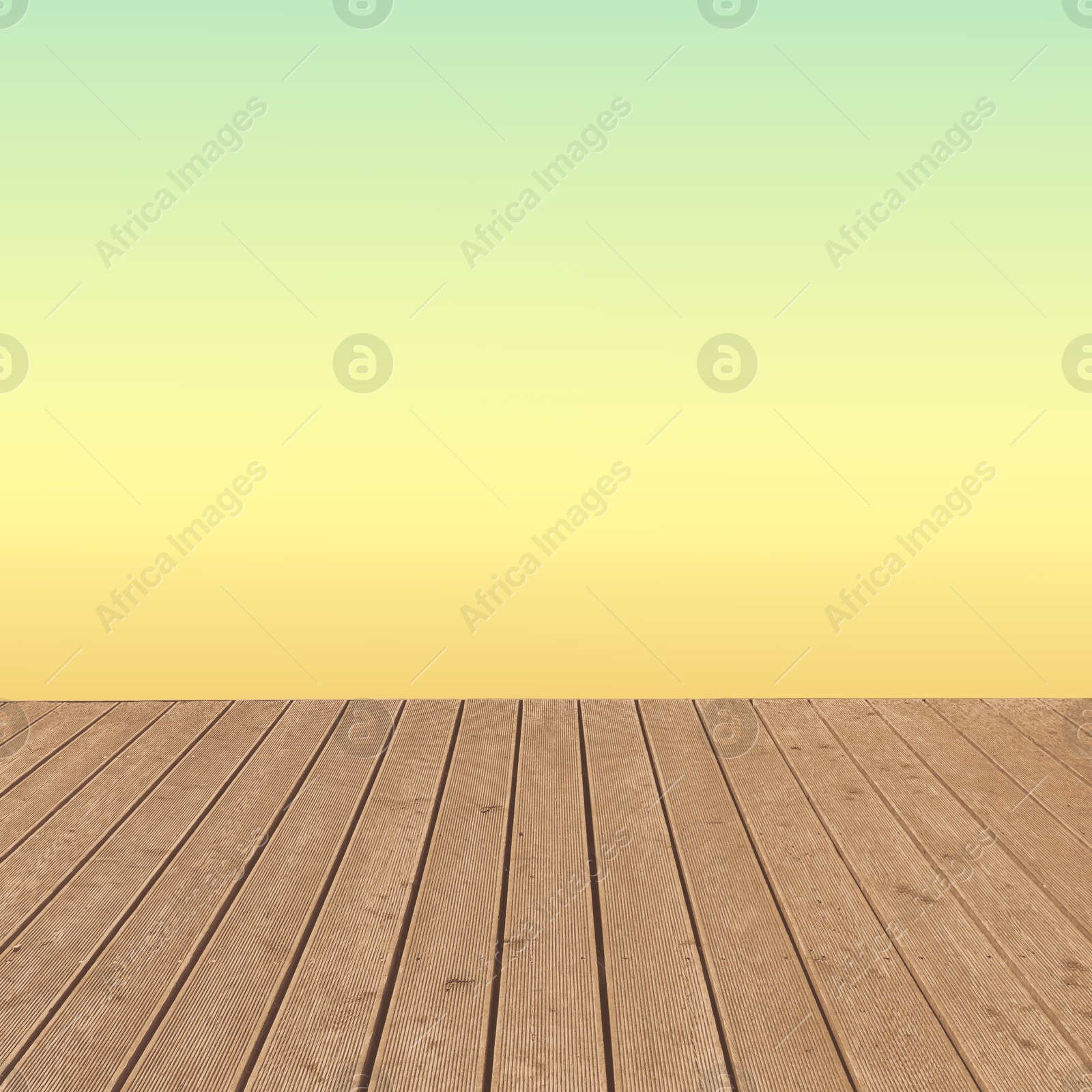 Image of Empty wooden floor and color gradient wall. Space for design