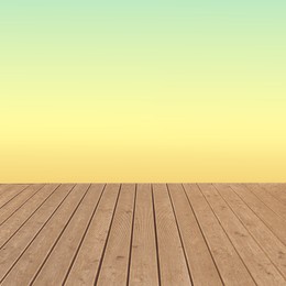 Image of Empty wooden floor and color gradient wall. Space for design