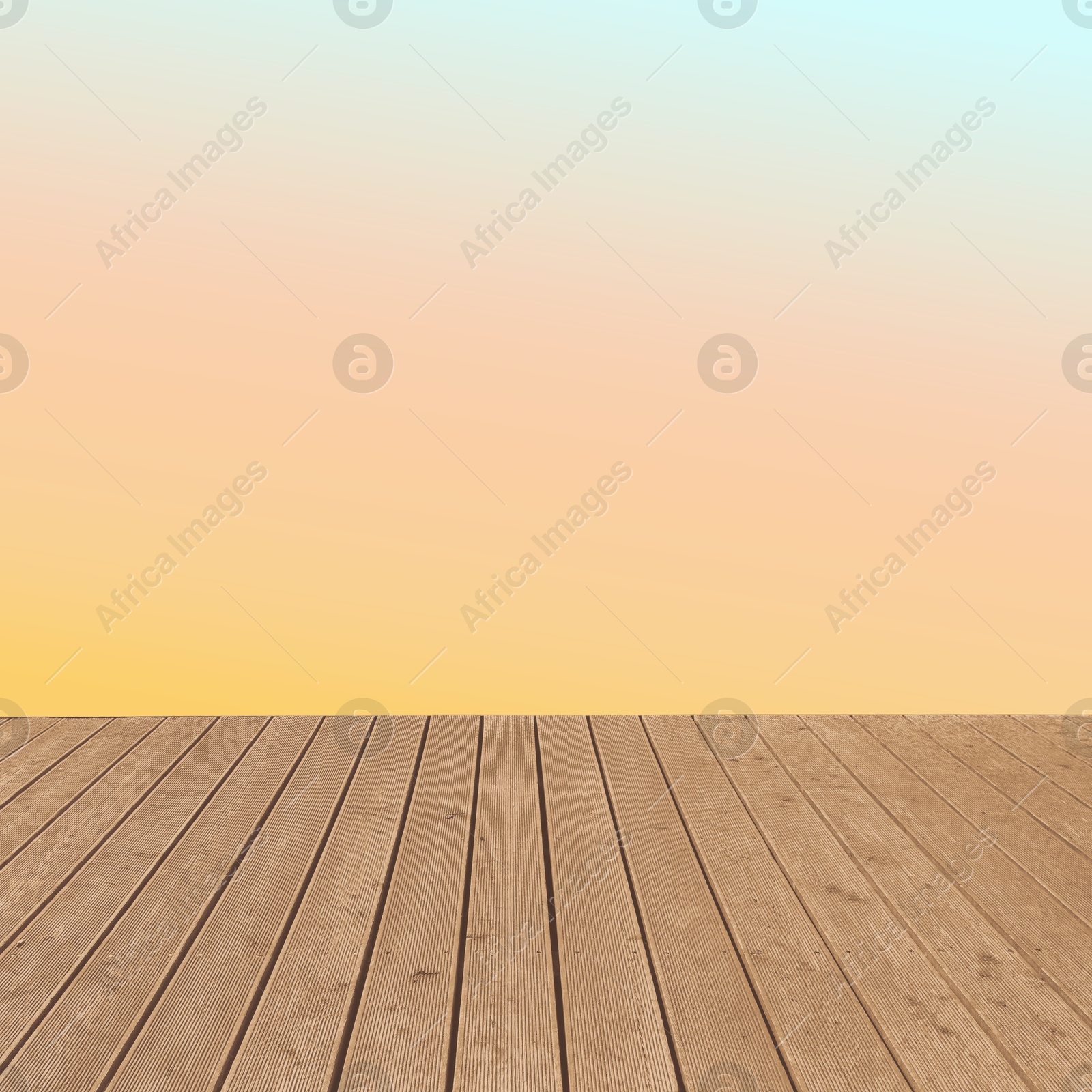 Image of Empty wooden floor and color gradient wall. Space for design