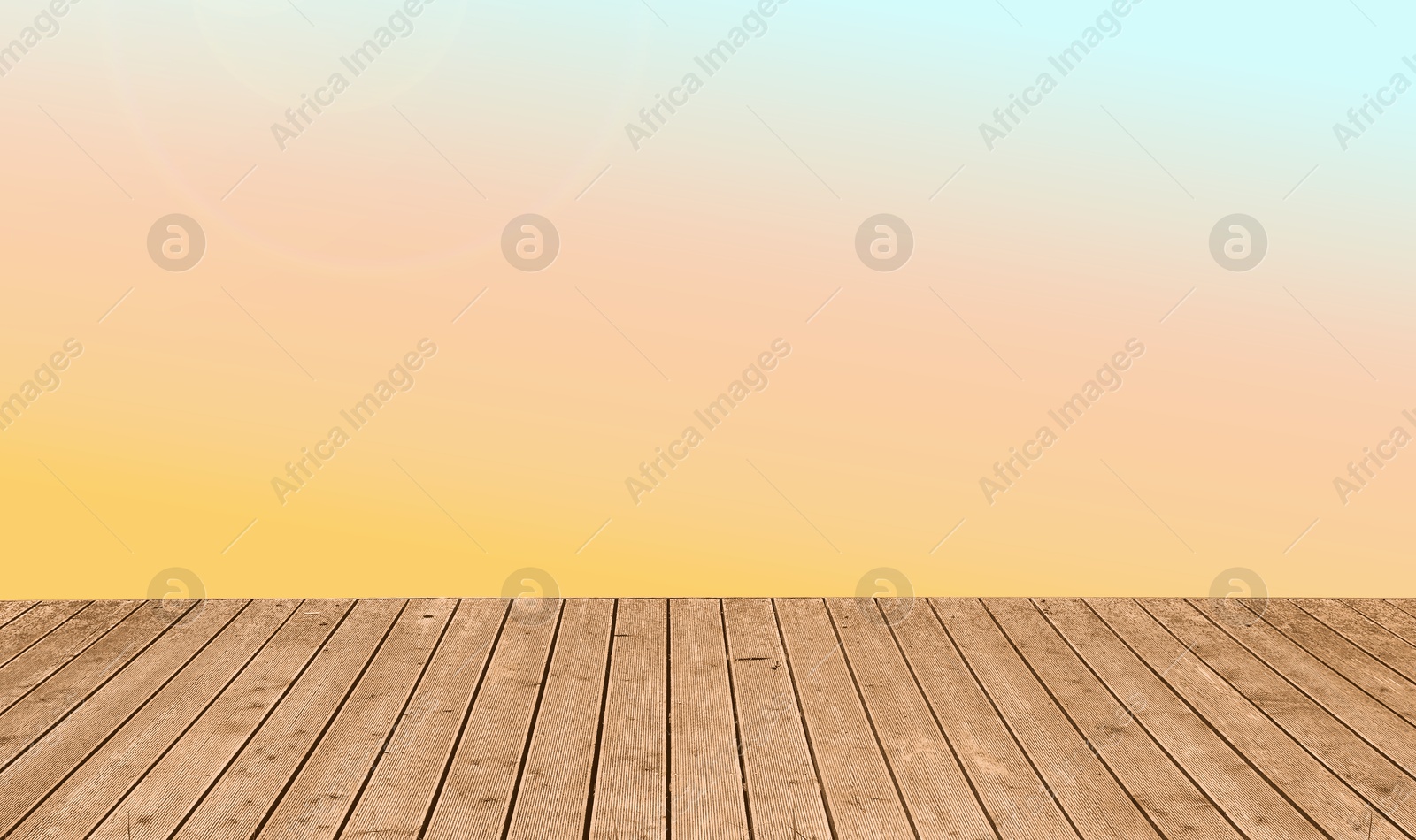 Image of Empty wooden floor and color gradient wall. Space for design