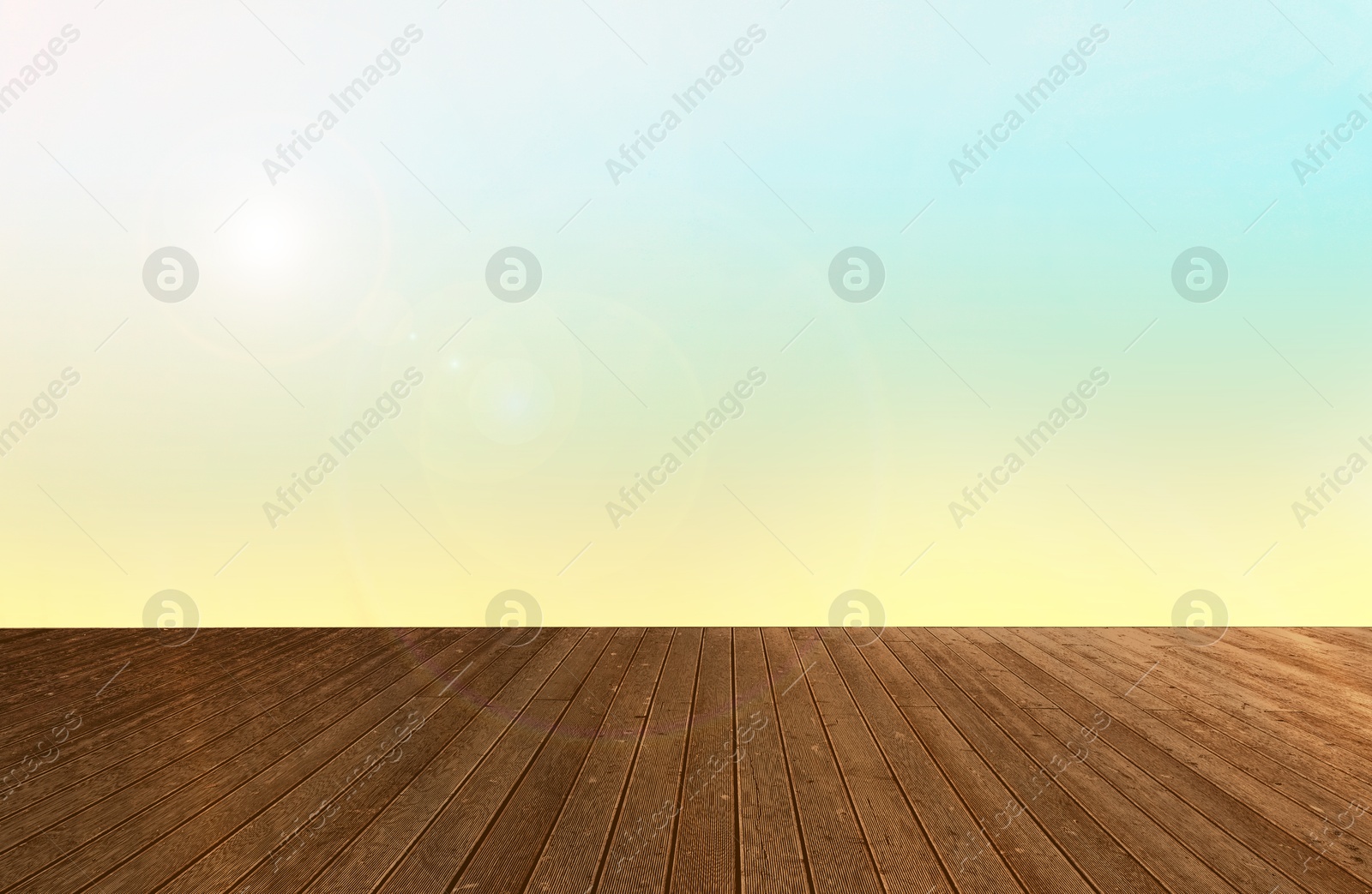 Image of Empty wooden floor and color gradient wall. Space for design