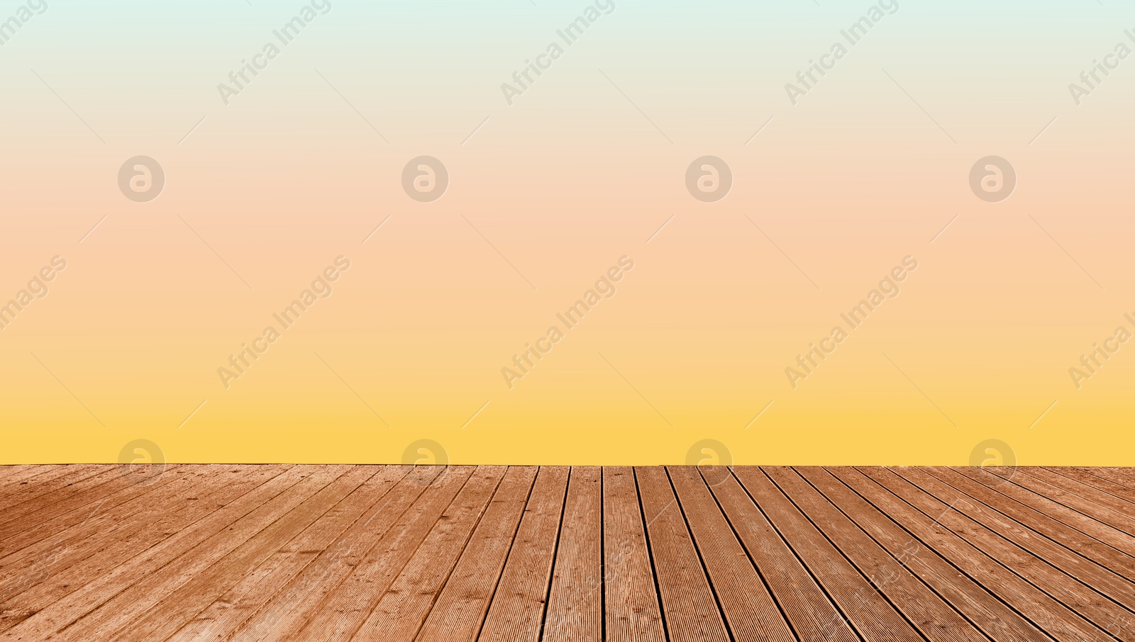 Image of Empty wooden floor and color gradient wall. Space for design