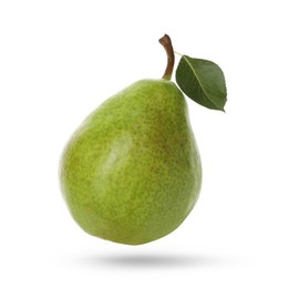 Image of Fresh green pear flying in air on white background