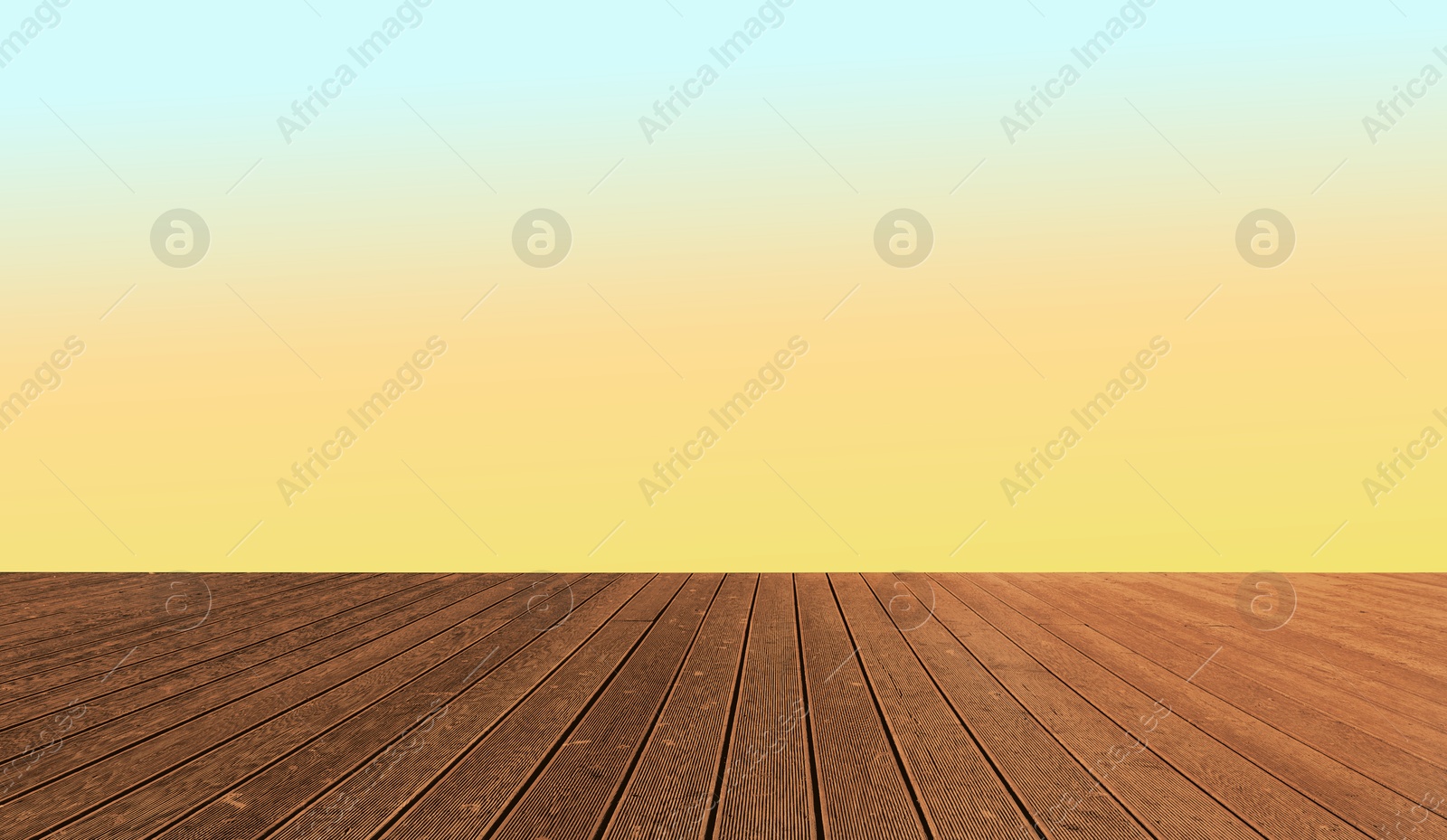 Image of Empty wooden floor and color gradient wall. Space for design