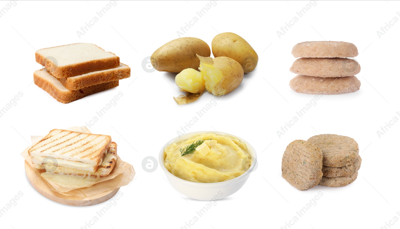Image of Collection of foods with bland taste isolated on white, set