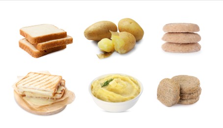 Image of Collection of foods with bland taste isolated on white, set