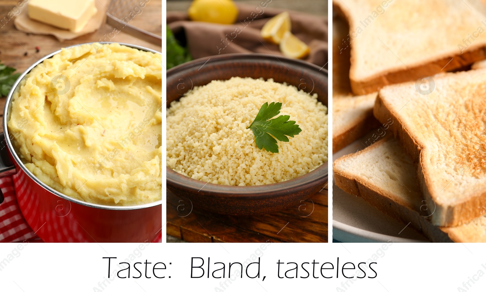 Image of Collection of foods with bland taste combined into collage