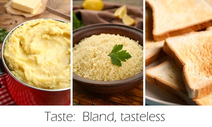 Image of Collection of foods with bland taste combined into collage