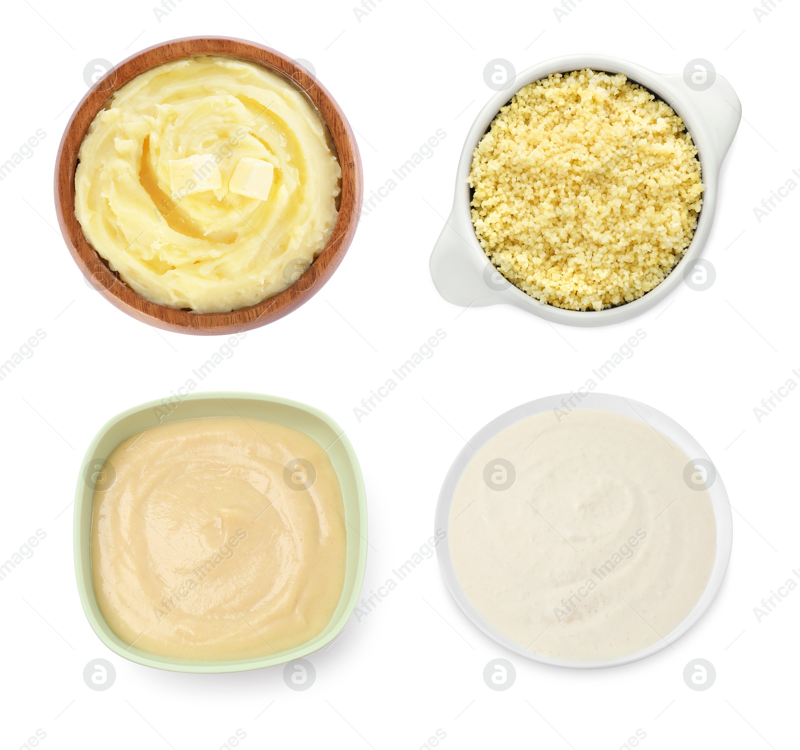 Image of Collection of foods with bland taste isolated on white, set. Top view
