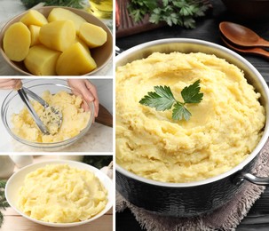 Image of Bland food taste. Boiled and mashed potatoes, collage