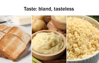 Image of Collection of foods with bland taste combined into collage