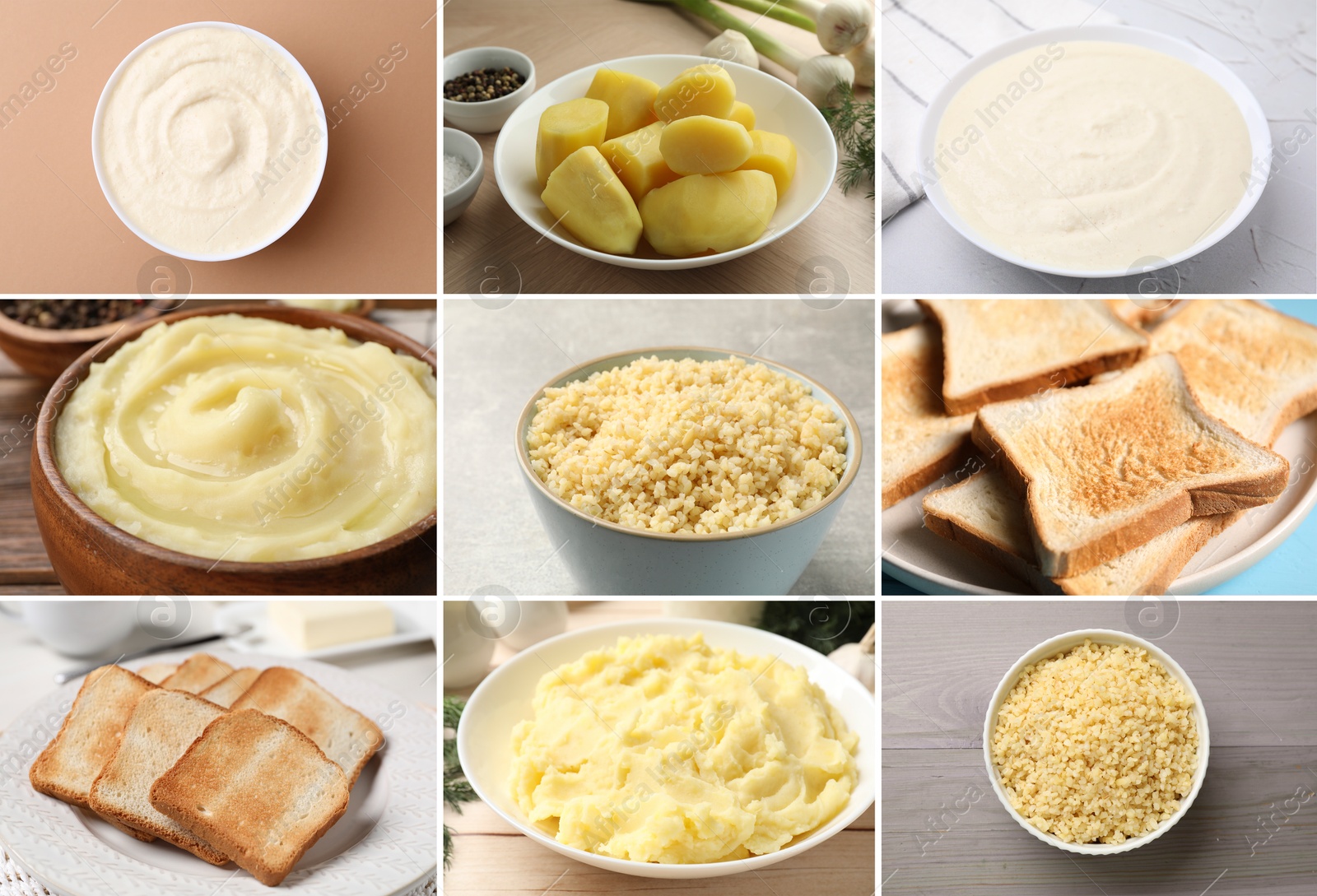 Image of Collection of foods with bland taste combined into collage