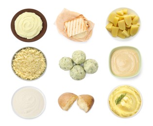 Image of Collection of foods with bland taste isolated on white, set. Top view
