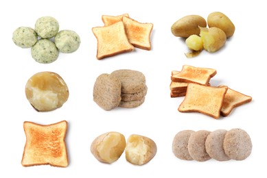 Image of Collection of foods with bland taste isolated on white, set