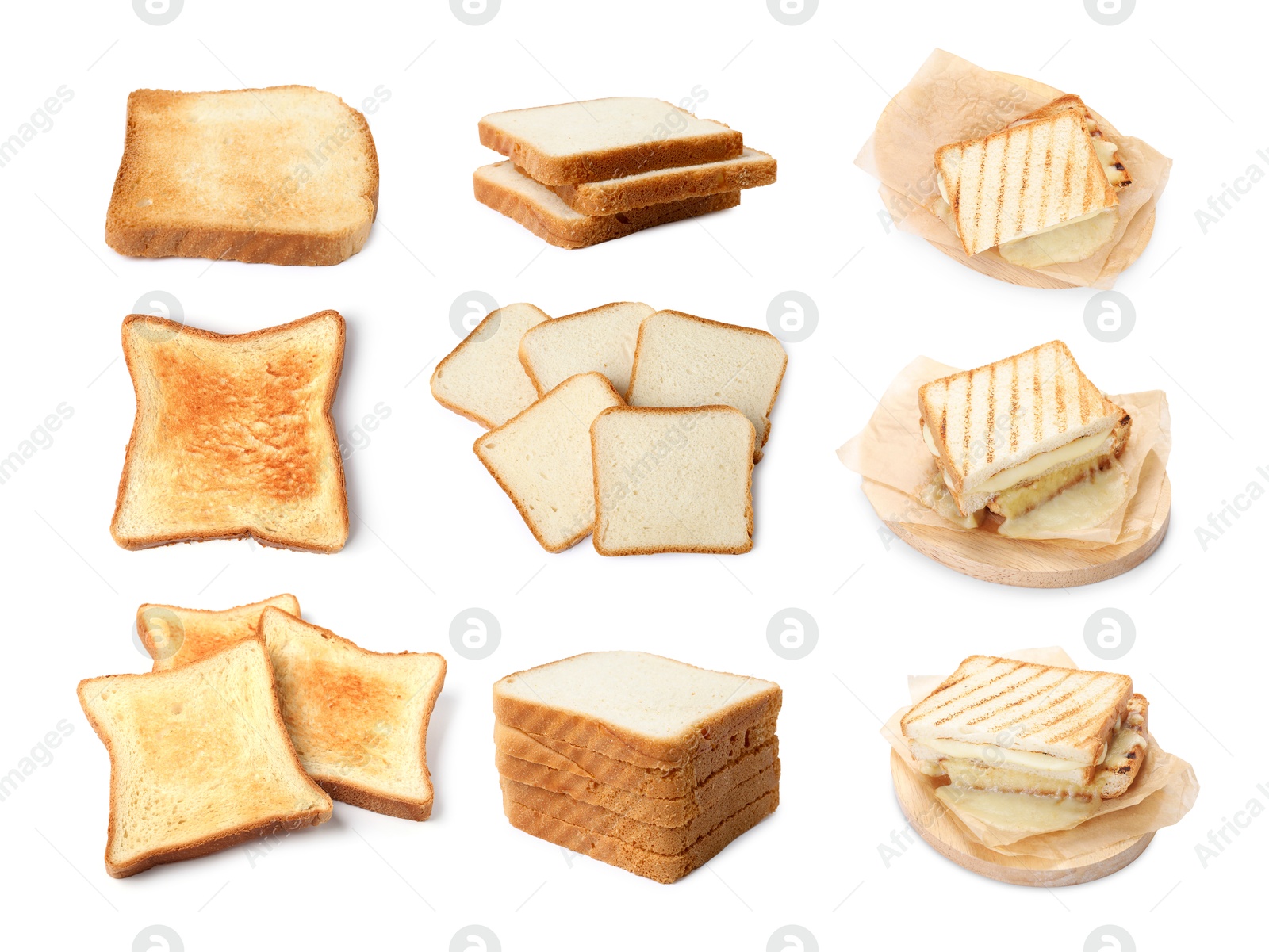 Image of Bland food taste. Different types of bread isolated on white, set