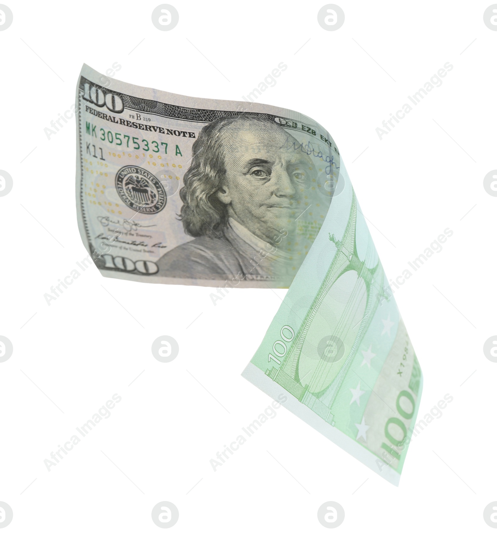 Image of Money exchange. Banknote changing from dollar to euro