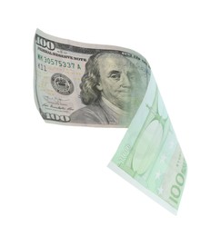 Image of Money exchange. Banknote changing from dollar to euro