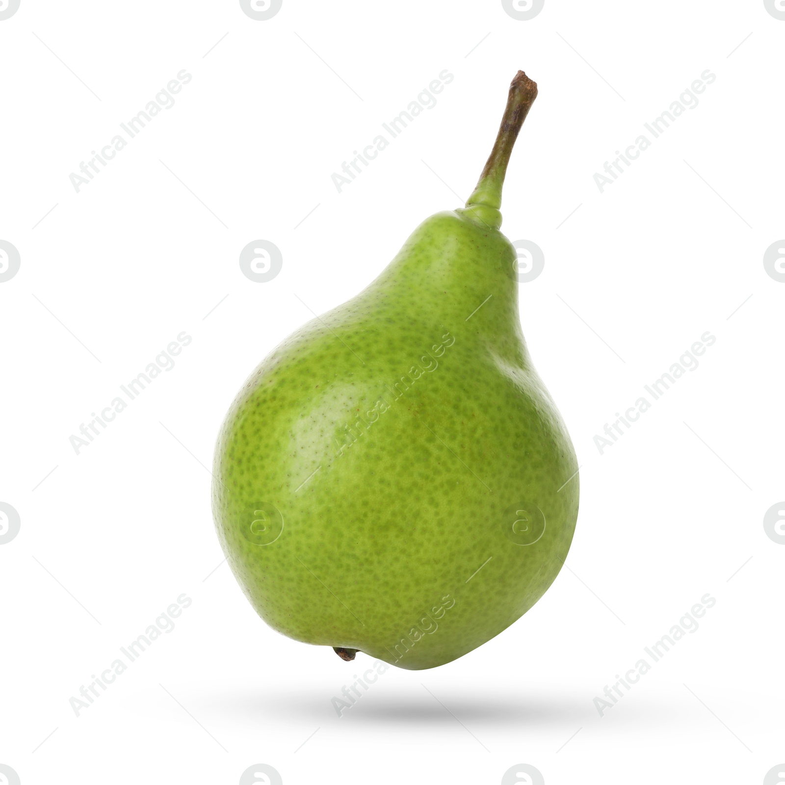 Image of Fresh green pear flying in air on white background