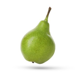 Image of Fresh green pear flying in air on white background