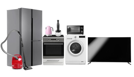 Image of Assortment of home appliances isolated on white