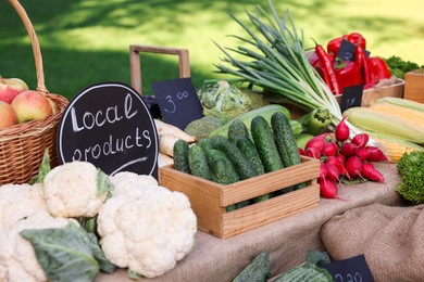 Photo of Many different vegetables on stall at farmer's market, closeup