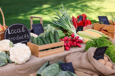 Photo of Many different vegetables on stall at farmer's market, closeup