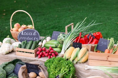 Photo of Many different vegetables on stall at farmer's market, closeup