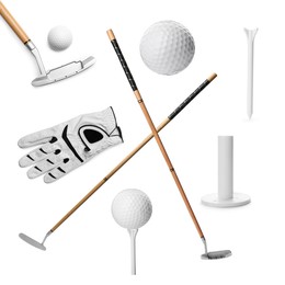 Image of Golf club, ball, tee and glove isolated on white, set