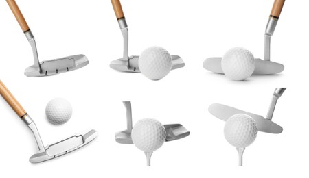 Image of Golf club and ball isolated on white, set