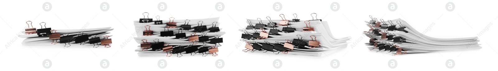 Image of Documents with binder clips isolated on white, set