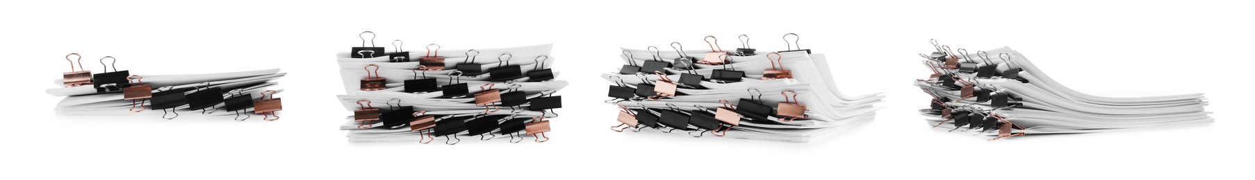 Image of Documents with binder clips isolated on white, set