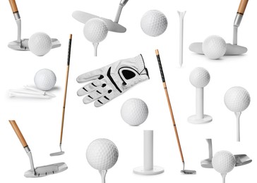 Image of Golf club, ball, tee and glove isolated on white, set