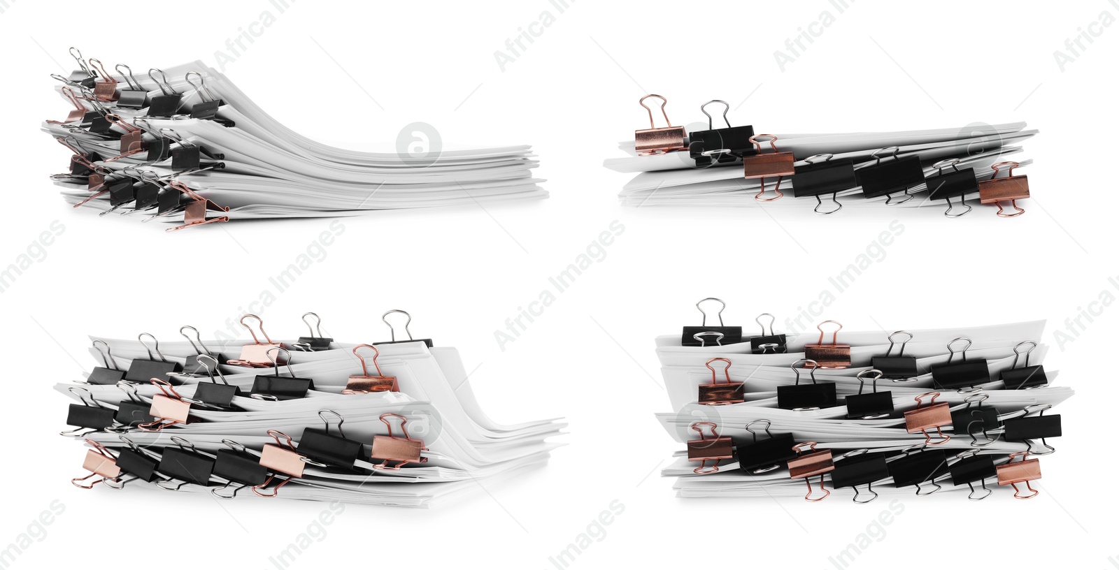 Image of Documents with binder clips isolated on white, set