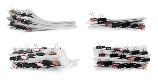 Image of Documents with binder clips isolated on white, set