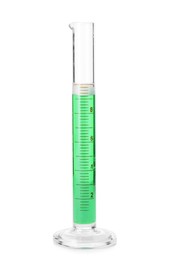 Photo of Test tube with green liquid isolated on white