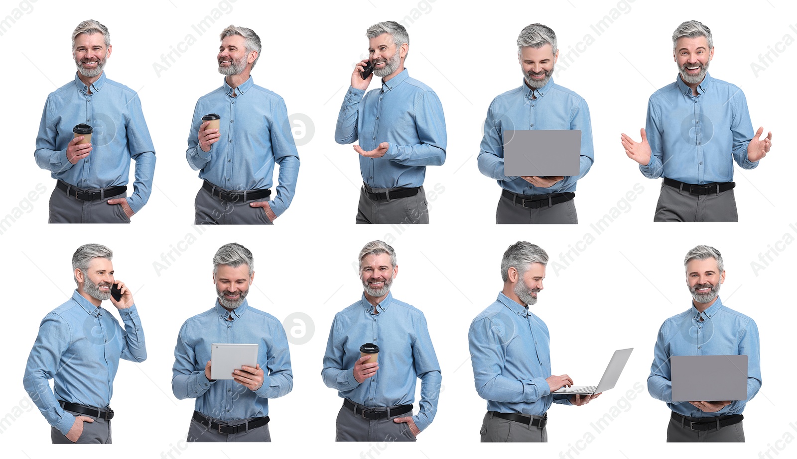 Image of Businessman on white background. Collage of portraits