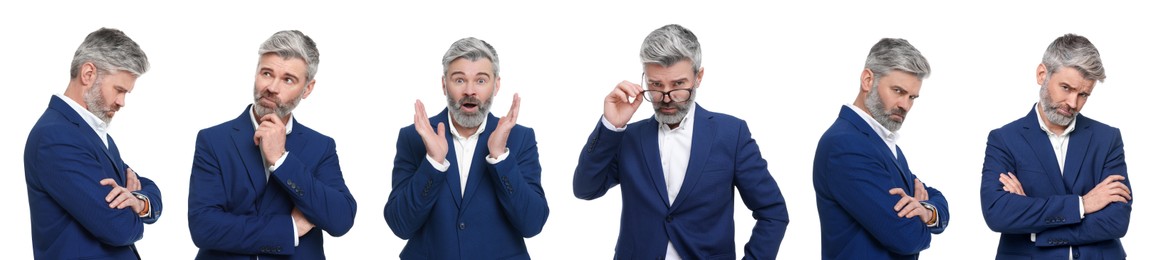 Image of Businessman on white background. Collage of portraits