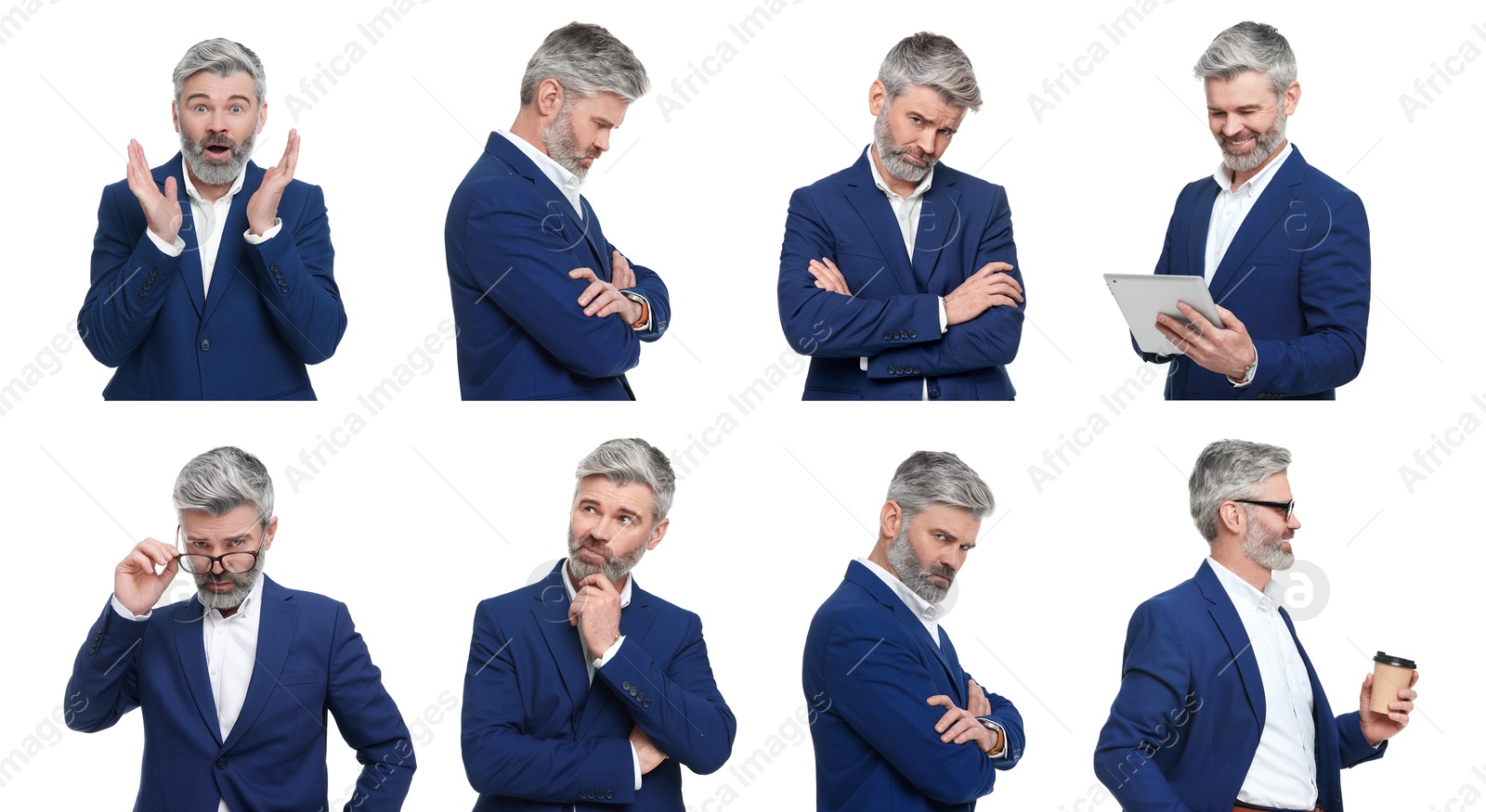 Image of Businessman on white background. Collage of portraits