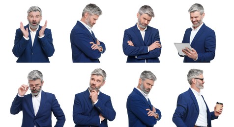 Image of Businessman on white background. Collage of portraits