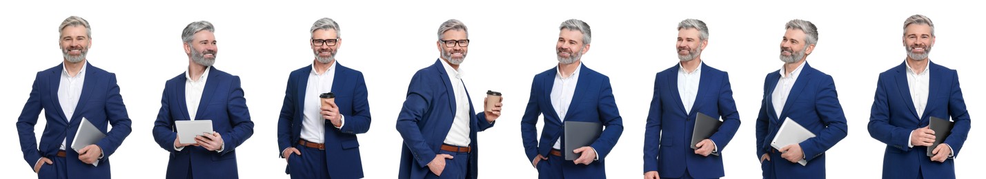 Image of Businessman on white background. Collage of portraits