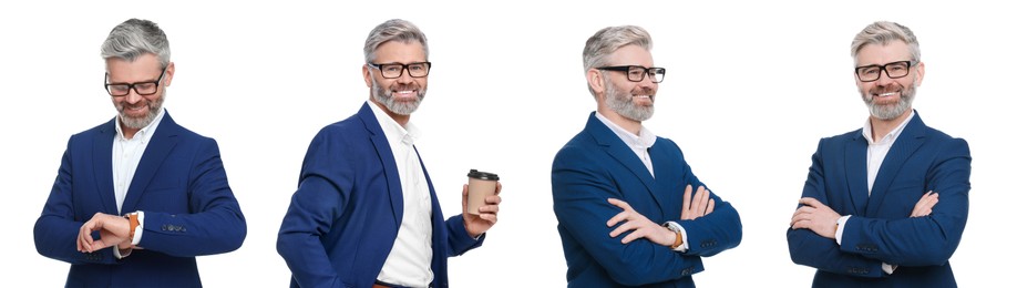 Image of Businessman on white background. Collage of portraits