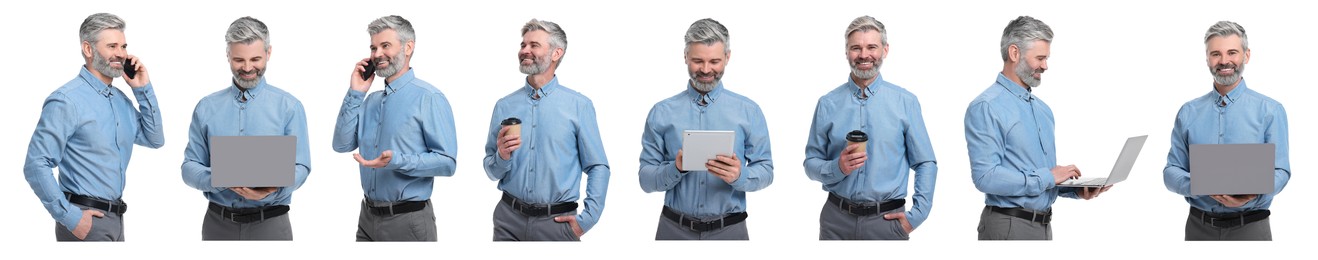Image of Businessman on white background. Collage of portraits