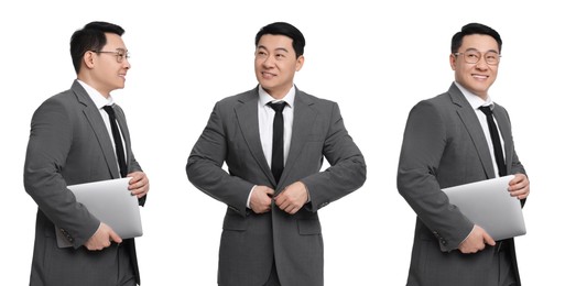 Image of Businessman on white background. Collage of portraits