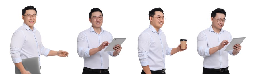 Image of Businessman on white background. Collage of portraits