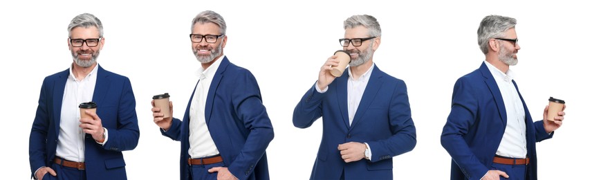 Image of Businessman on white background. Collage of portraits