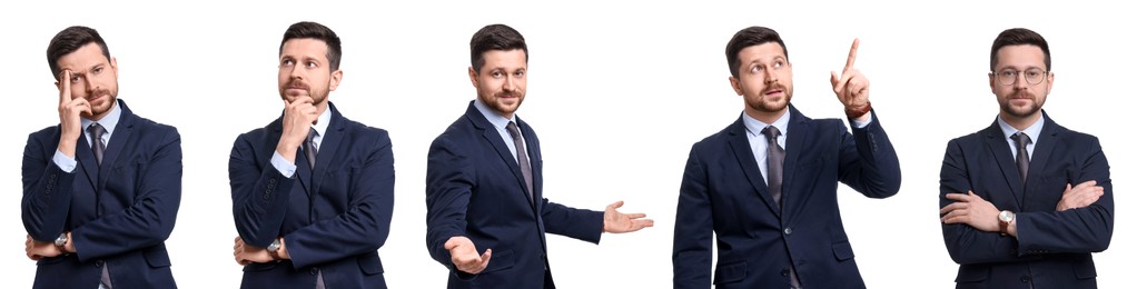 Image of Businessman on white background. Collage of portraits